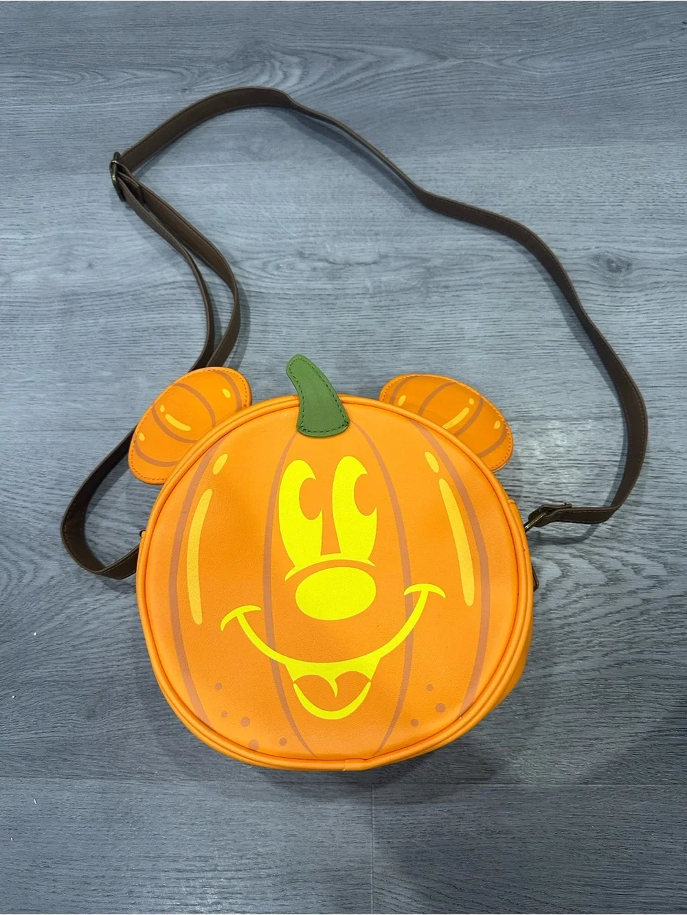 Loungefly Orange Pumpkin Character Crossbody Bag with Green Stem